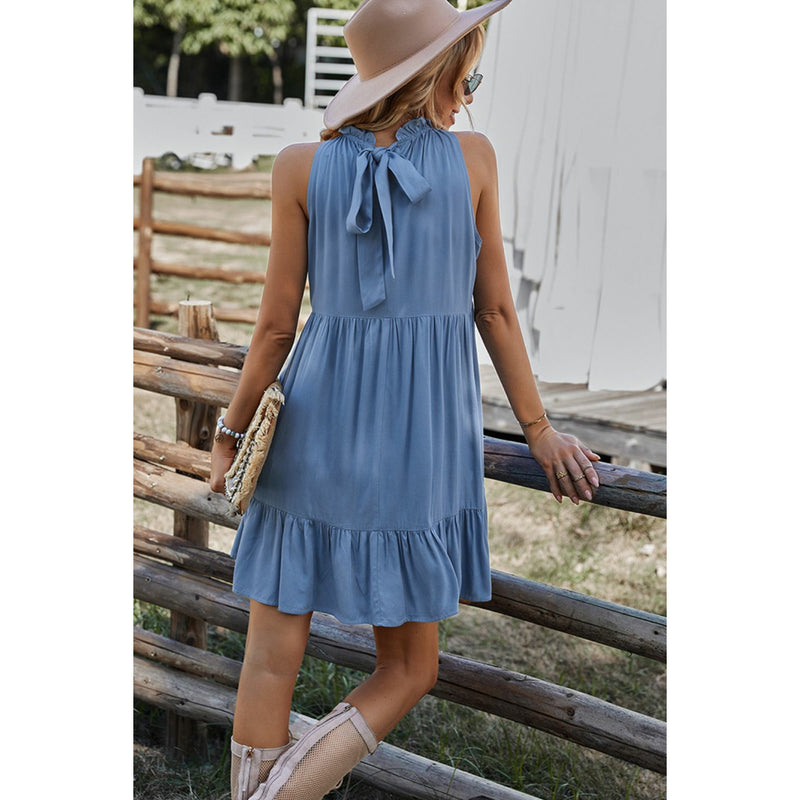 Sleeveless Frill Neck Tiered Dress - Spicie's Boutique