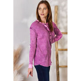 Zenana Washed Half Button Exposed Seam Waffle Top - Spicie's Boutique