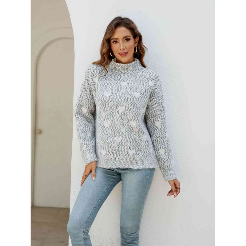 Heart Mock Neck Sweater - Spicie's Boutique