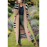 Striped Open Front Long Sleeve Longline Sweater Cardigan - Spicie's Boutique
