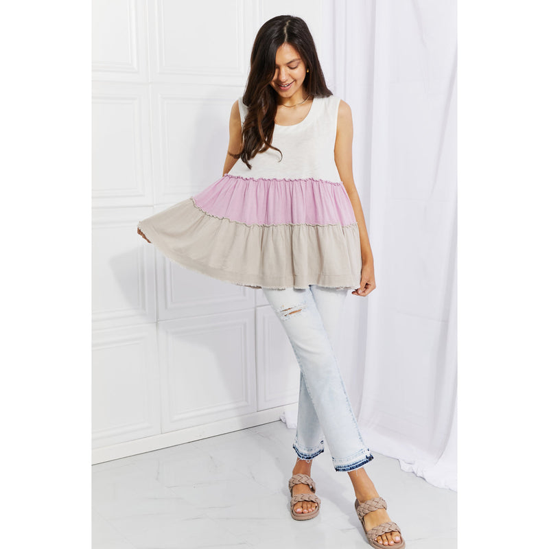 White Birch Full Size Watching the Sunset Color Block Babydoll Top - Spicie's Boutique