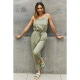 ODDI Full Size Textured Woven Jumpsuit in Sage - Spicie's Boutique