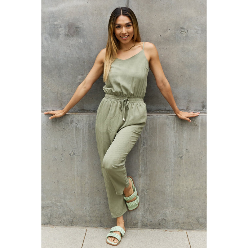 ODDI Full Size Textured Woven Jumpsuit in Sage - Spicie's Boutique