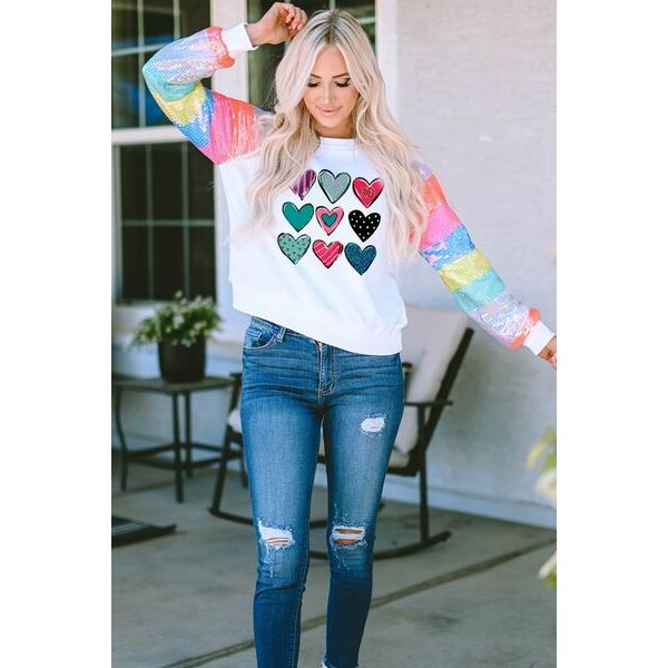 Heart Graphic Sequin Long Sleeve Sweatshirt - Spicie's Boutique