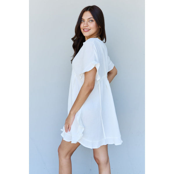 Out Of Time Ruffle Hem Dress with Drawstring Waistband- White - Spicie's Boutique