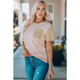 Striped Contrast T-Shirt with Breast Pocket - Spicie's Boutique