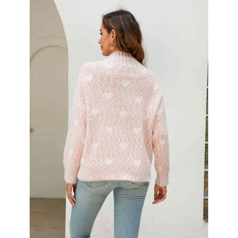 Heart Mock Neck Sweater - Spicie's Boutique