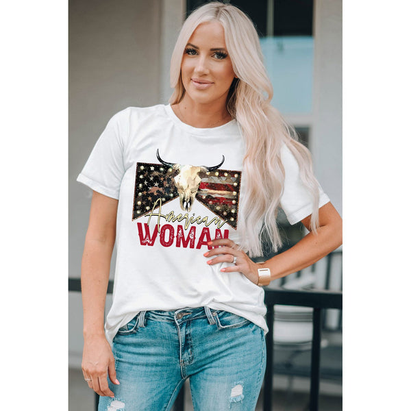 AMERICAN WOMAN Graphic Round Neck Tee - Spicie's Boutique