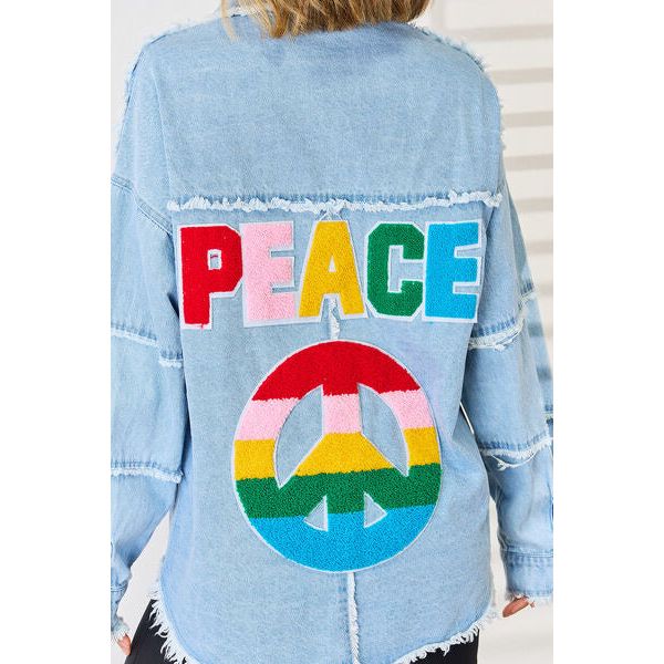PEACE Raw Hem Dropped Shoulder Denim Top - Spicie's Boutique