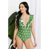 Moonlit Dip Ruffle Plunge Swimsuit- Mid Green - Spicie's Boutique