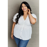 V-Neck Puff Sleeve Button Down Top - Spicie's Boutique