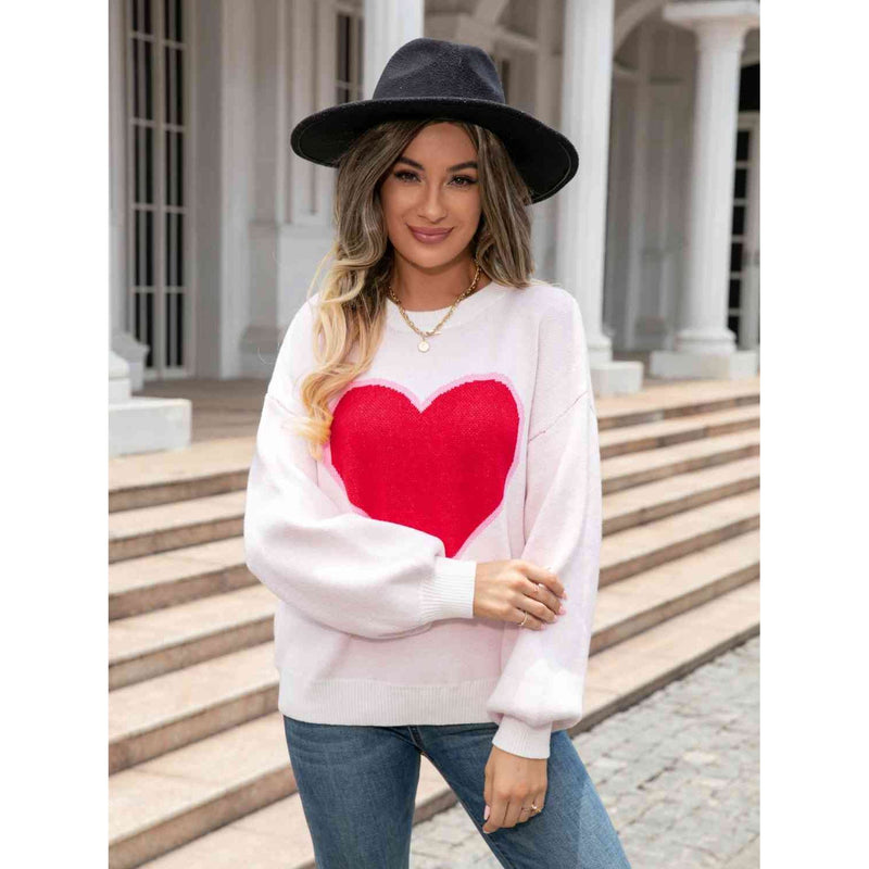 Heart Graphic Round Neck Sweater - Spicie's Boutique