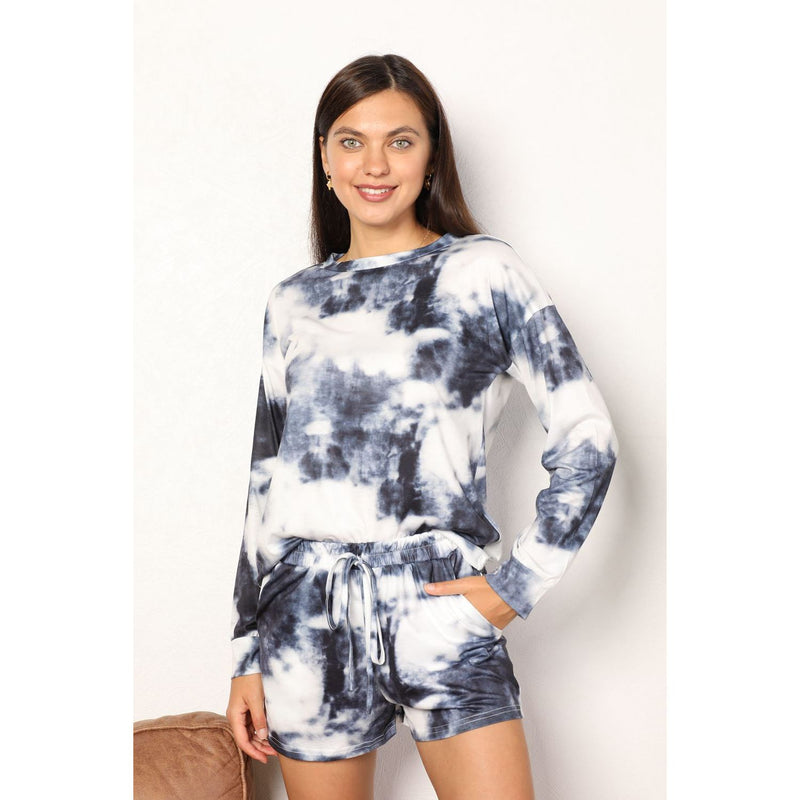 Double Take Tie-Dye Round Neck Top and Shorts Lounge Set - Spicie's Boutique