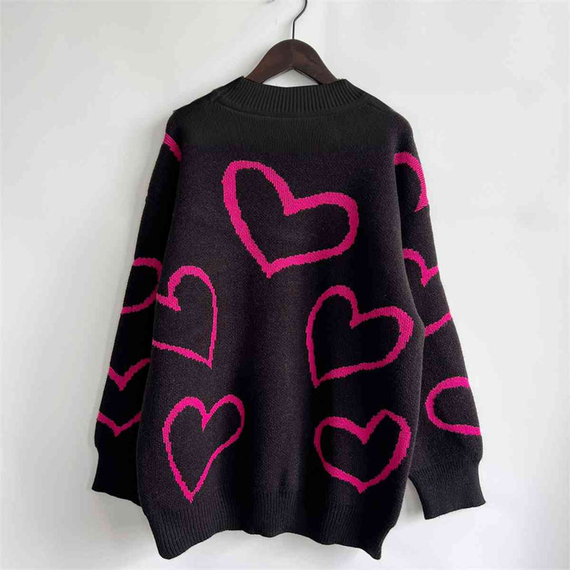 Heart Pattern Long Sleeve Sweater - Spicie's Boutique