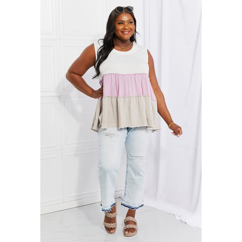White Birch Full Size Watching the Sunset Color Block Babydoll Top - Spicie's Boutique