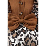 Leopard Bow Round Neck Long Sleeve Jumpsuit - Spicie's Boutique