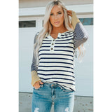 Striped Buttoned Long Sleeve Top - Spicie's Boutique