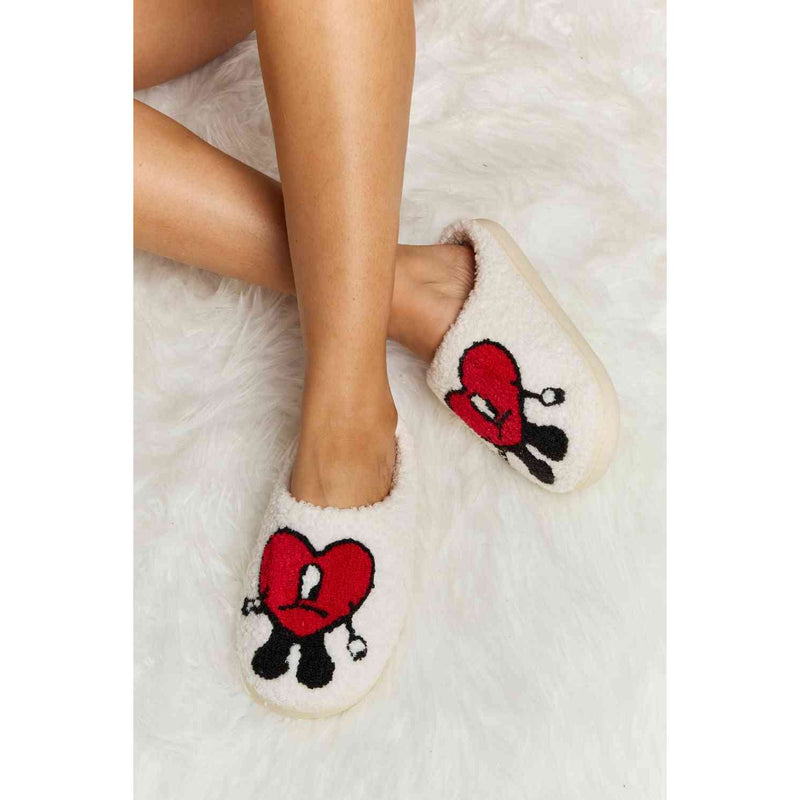 Melody Love Heart Print Plush Slippers - Spicie's Boutique