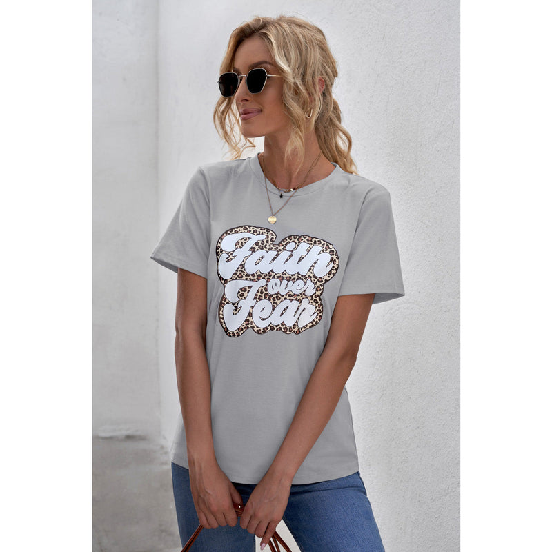 FAITH OVER FEAR Graphic Round Neck Tee - Spicie's Boutique
