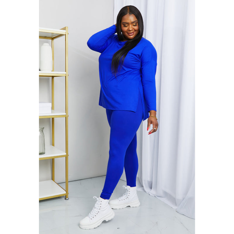 Zenana Ready to Relax Brushed Microfiber Loungewear Set- Bright Blue