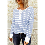 Striped Waffle Knit Henley Long Sleeve Top - Spicie's Boutique