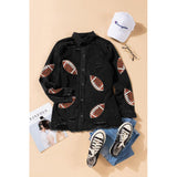 Sequin Football Patch Snap Down Distressed Jacket - Spicie's Boutique
