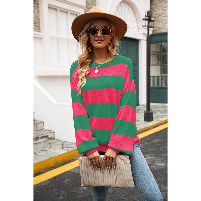 Striped Balloon Sleeve Knit Pullover