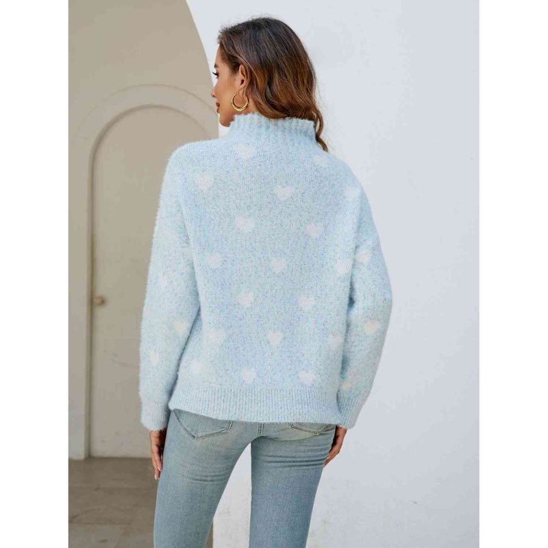 Heart Mock Neck Sweater - Spicie's Boutique