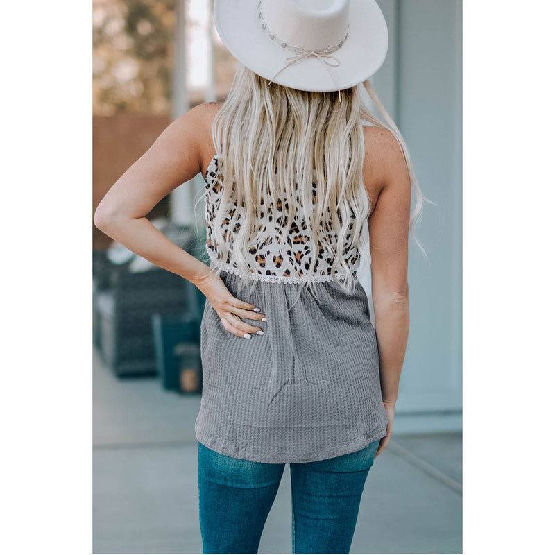 Leopard Spliced Ruched Tank Top - Spicie's Boutique