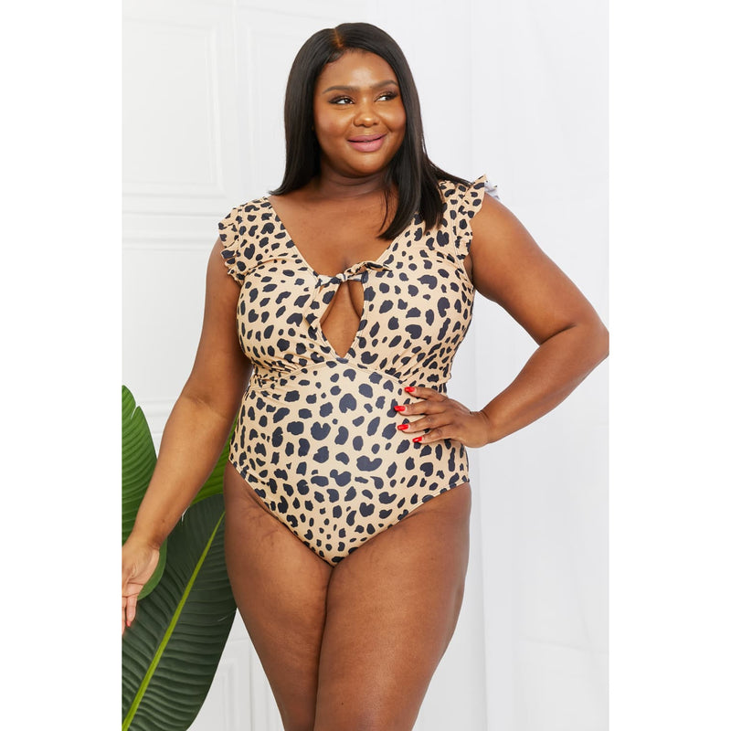 Marina West Swim Seashell Ruffle Sleeve One-Piece in Leopard - Spicie's Boutique