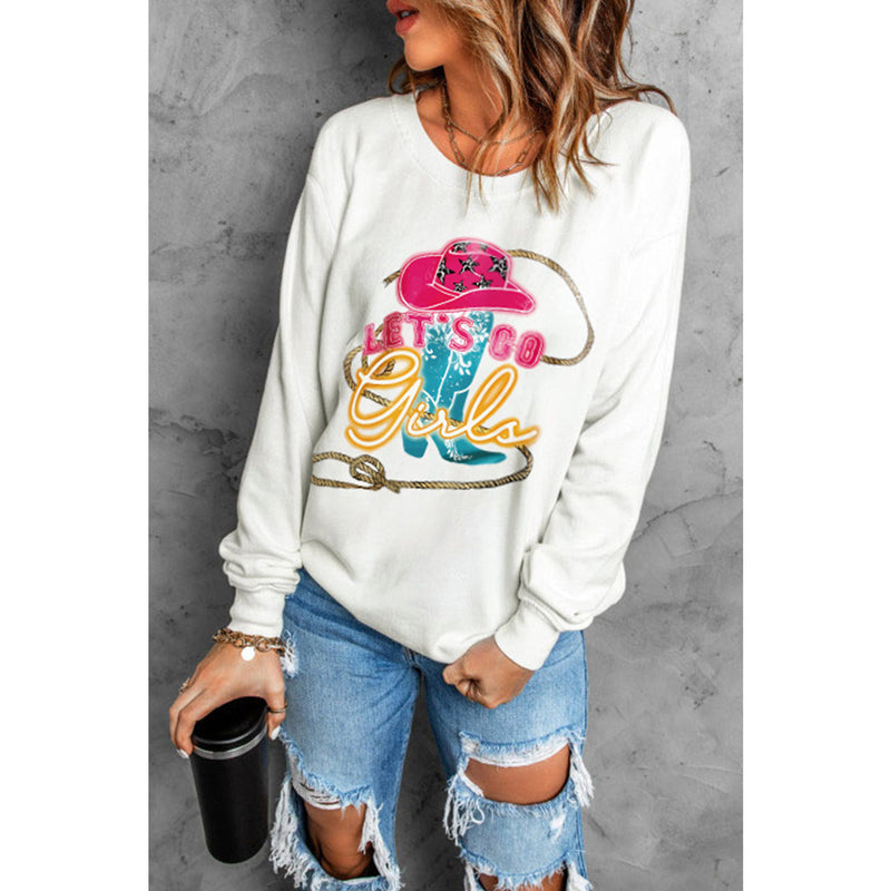 LET'S GO GIRLS Graphic Round Neck Sweatshirt - Spicie's Boutique