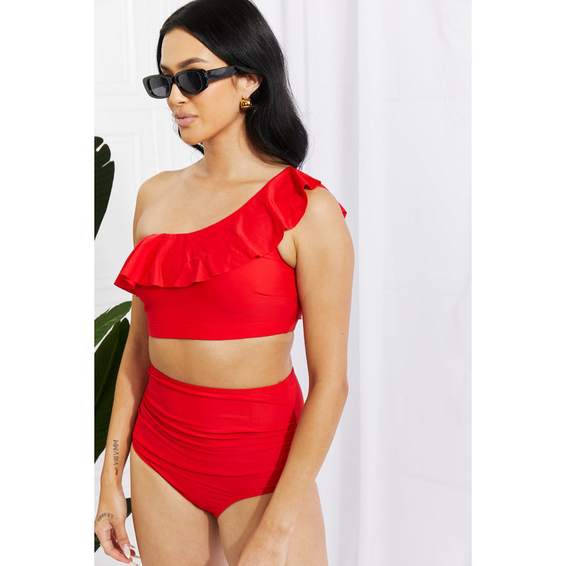 Marina West Swim Seaside Romance Ruffle One-Shoulder Bikini in Red - Spicie's Boutique