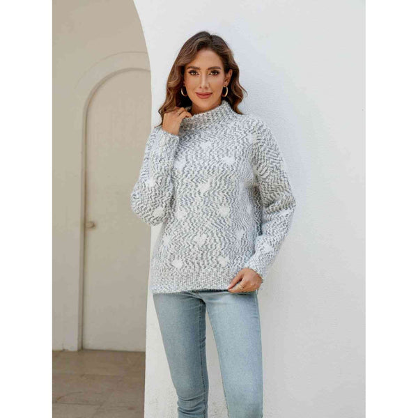 Heart Mock Neck Sweater - Spicie's Boutique