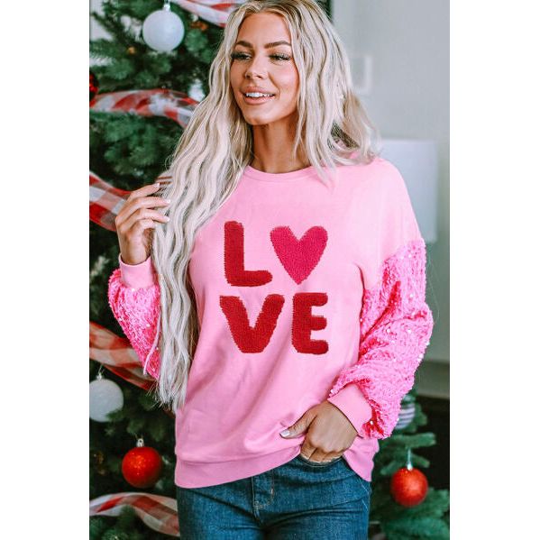 LOVE Sequin Dropped Shoulder Sweatshirt - Spicie's Boutique