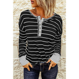 Striped Waffle Knit Henley Long Sleeve Top - Spicie's Boutique