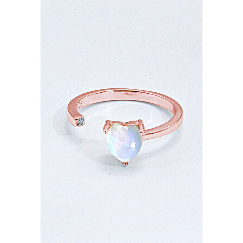 Inlaid Moonstone Heart Adjustable Open Ring - Spicie's Boutique