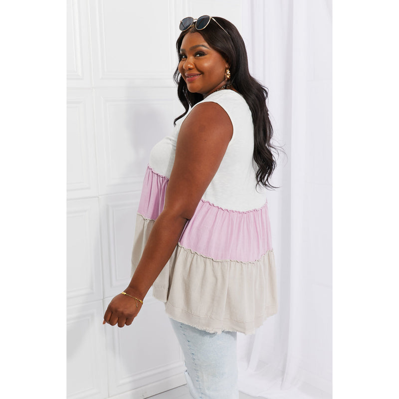 White Birch Full Size Watching the Sunset Color Block Babydoll Top - Spicie's Boutique