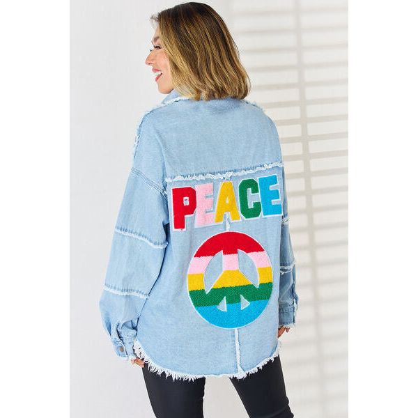 PEACE Raw Hem Dropped Shoulder Denim Top - Spicie's Boutique