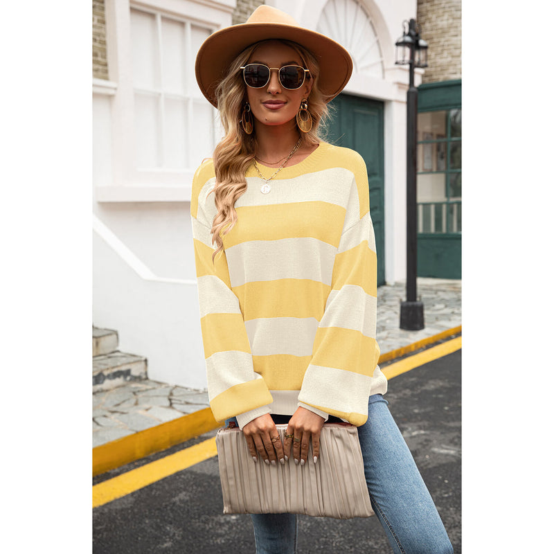 Striped Balloon Sleeve Knit Pullover