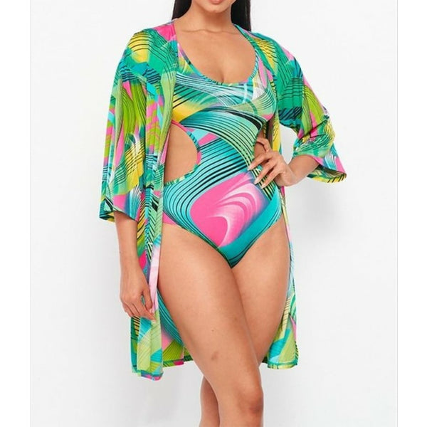 Side cutout Bodysuit w/Kimono Coverup - Spicie's Boutique