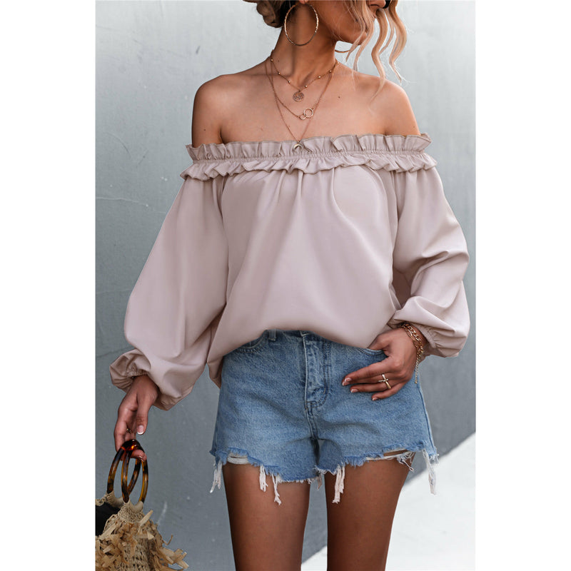 Frill Trim Off-Shoulder Balloon Sleeve Top - Spicie's Boutique