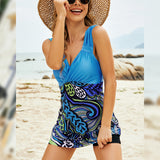 Printed Ruched Swim Dress and Swim Bottoms Set - Spicie's Boutique