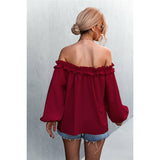 Frill Trim Off-Shoulder Balloon Sleeve Top - Spicie's Boutique