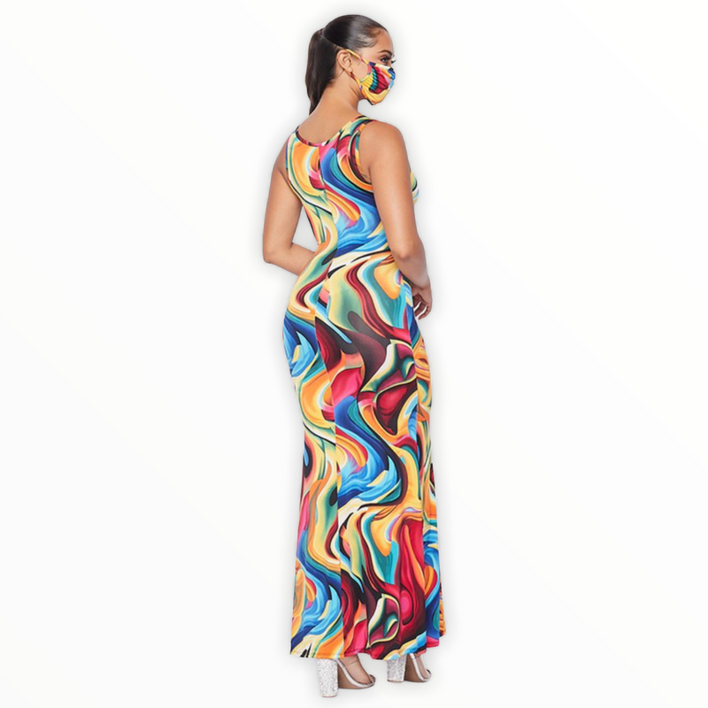 Colorful  Maxi Dress w/Mask - Spicie's Boutique