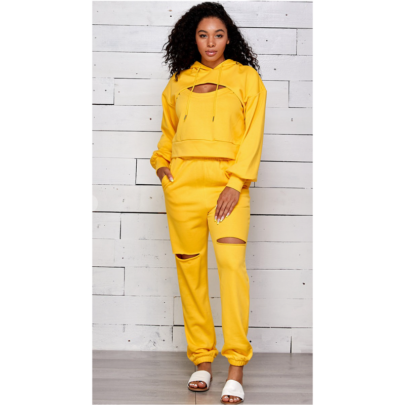 Cut Out Hooded Jogger Pants Set - Spicie's Boutique