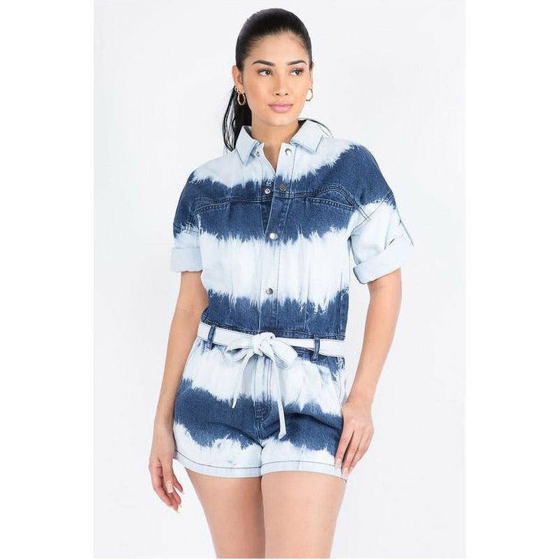 Tie-Dye Denim Romper - Spicie's Boutique