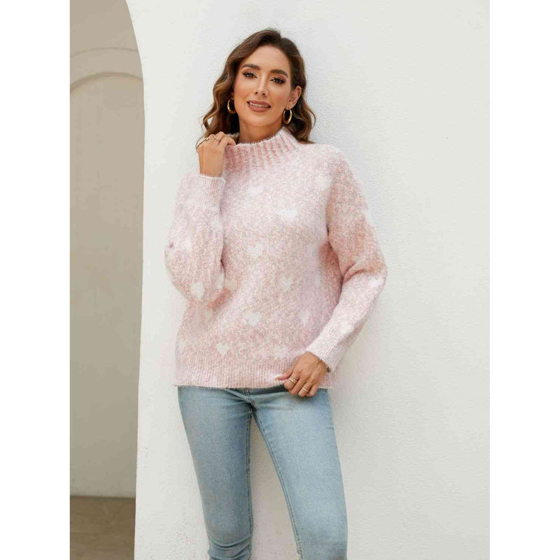 Heart Mock Neck Sweater - Spicie's Boutique
