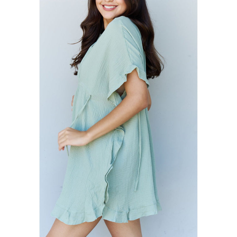 Out Of Time Ruffle Hem Dress with Drawstring Waistband- Light Sage - Spicie's Boutique