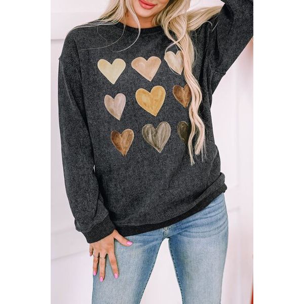 Heart Round Neck Dropped Shoulder Sweatshirt - Spicie's Boutique