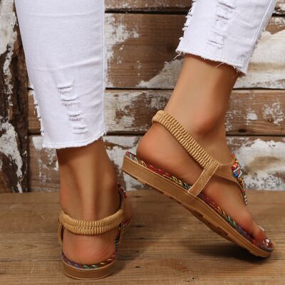 Beaded PU Leather Open Toe Sandals - Spicie's Boutique